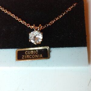 Gold Necklace  Cubic Zirconia In A White Bag Unworn Hangs 9 1/2"